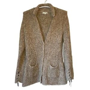 LAURIE B WOOL SOFT BROWN LONG SLEEVE SNAP BUTTON COLLARED CARDIGAN SWEATER, M